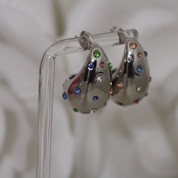 18K Gold Plated Water Drop Earrings with Gemstones - Picture 3 of 5